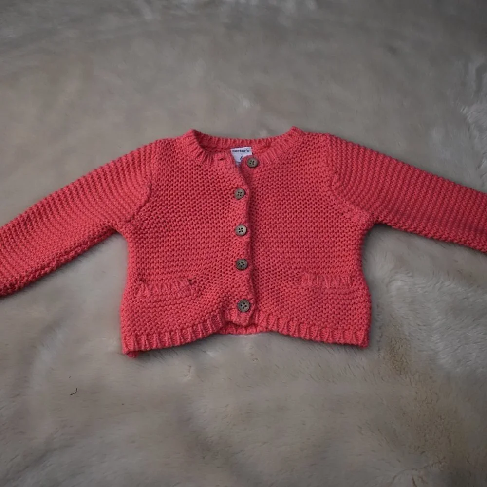 Carters Pink Button up Knit Sweater Size 6 Months